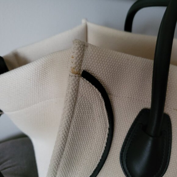 CELINE White Canvas And Black Leather trim Phantom Medium Tote Bag. - Picture 11 of 16